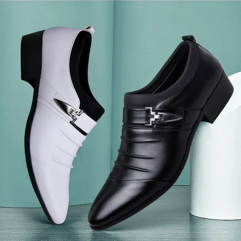 Men's Classic Slip-On PU Leather Business Dress Shoes with Pointed Toe for Wedding